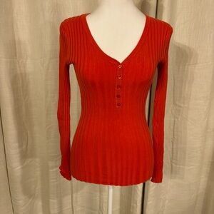 Orange Ribbed Long Sleeve Sweater